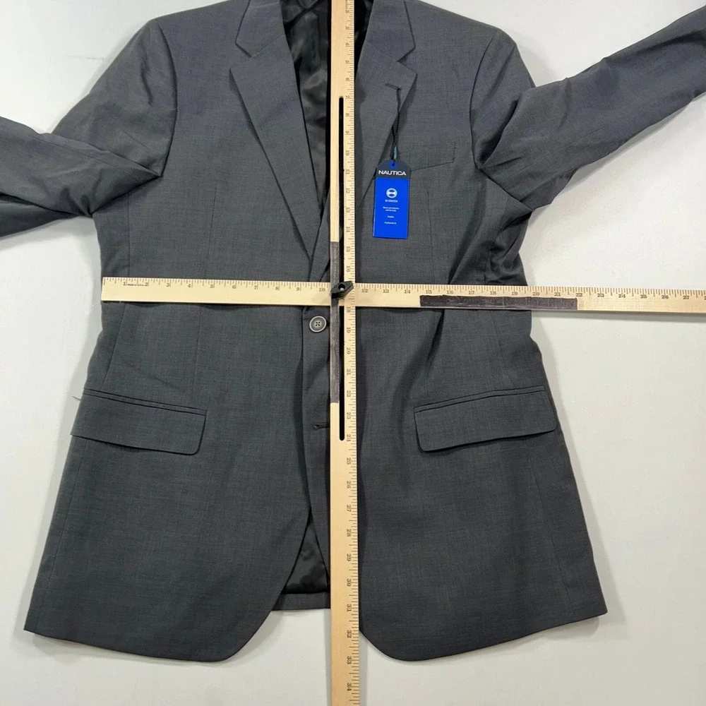 Nautica Blazer Mens 42L 42 Charcoal Grey Modern-Fit Stretch Suit Jacket $295 NEW